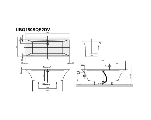 Заказать Квариловая ванна 180х80 см альпийский белый Villeroy & Boch Squaro Edge 12 UBQ180SQE2DV-01 в магазине сантехники Santeh-Crystal.ru