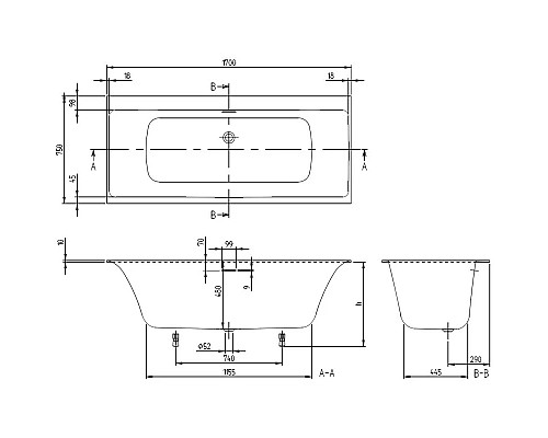 Купить Квариловая ванна 170х75 см альпийский белый Villeroy & Boch Subway 3.0 UBQ170SBW2DV-01 в магазине сантехники Santeh-Crystal.ru