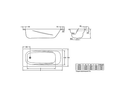 Заказать Стальная ванна 170х75 см с отверстиями для ручек BLB Anatomica B75L handles в магазине сантехники Santeh-Crystal.ru