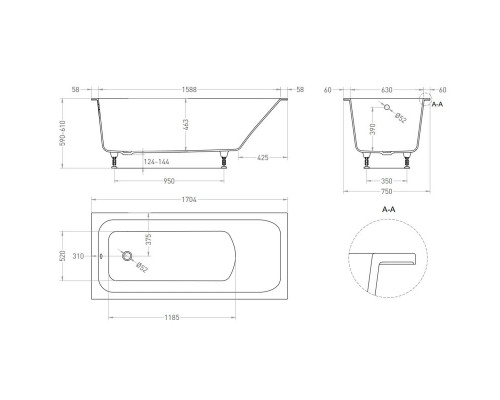 Ванна из литьевого мрамора Salini S-Sense Orlanda 102017M 170,4x75 см, белый матовый