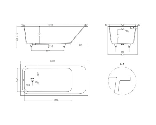 Ванна из литьевого мрамора Salini S-Sense Orlanda 102016MF 170x80 см, покраска по RAL матовый полностью