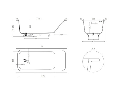 Ванна из литьевого мрамора Salini S-Sense Orlanda Kit 102116MF 170x80 см, покраска по RAL матовый полностью