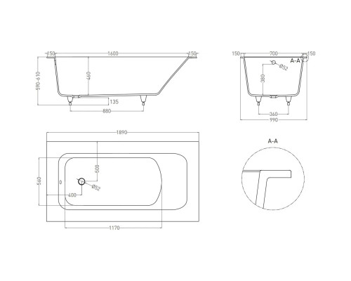 Ванна из литьевого мрамора Salini S-Stone Orlanda Plus 102024MF 189x99 см, покраска по RAL матовый полностью