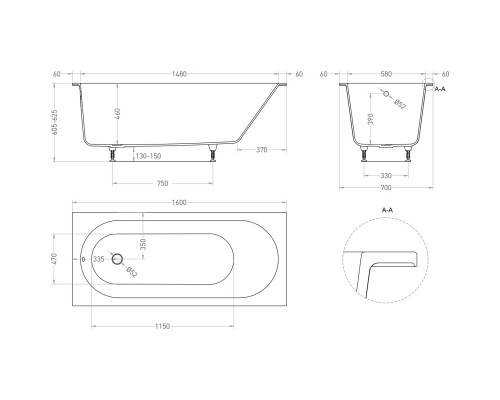 Ванна из литьевого мрамора Salini S-Stone Ornella 102326M 160x70 см, белый матовый