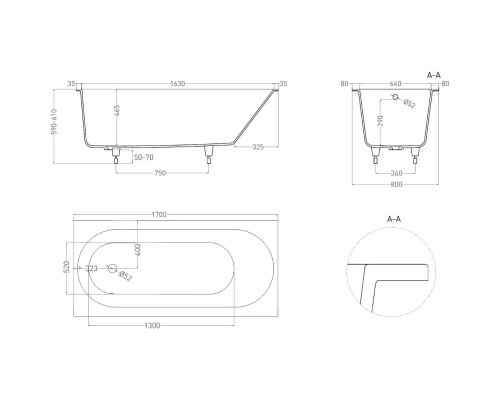 Ванна из литьевого мрамора Salini S-Sense Ornella 102314GF 170x80 см, покраска по RAL глянец полностью
