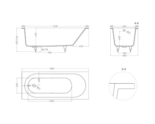 Ванна из литьевого мрамора Salini S-Sense Ornella 102312MF 180x80 см, покраска по RAL матовый полностью