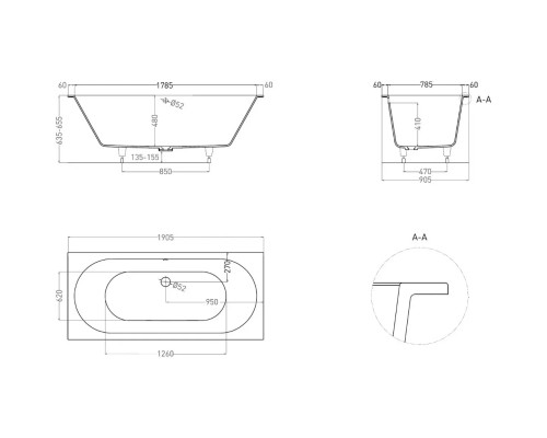 Ванна из литьевого мрамора Salini S-Sense Ornella Axis 103412MF 190,5x90,5 см, покраска по RAL матовый полностью