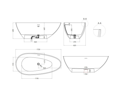 Ванна из литьевого мрамора Salini S-Sense Paola 1015104G 172x82,5 см, отдельностоящая, белый глянец