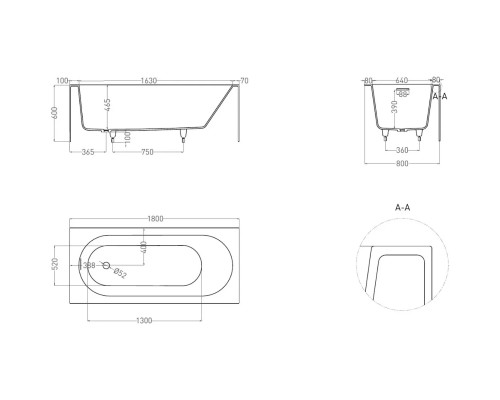 Ванна из литьевого мрамора Salini S-Sense Fabia 102612GF 180x80 см, покраска по RAL глянец полностью