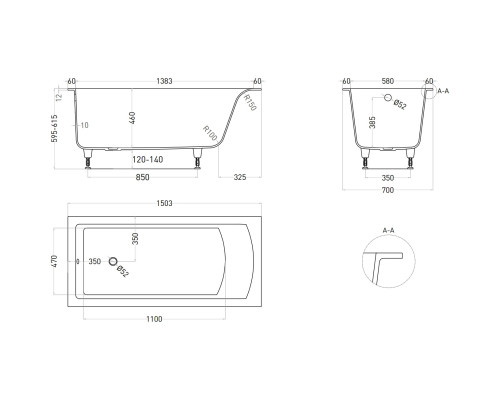 Ванна из литьевого мрамора Salini S-Sense Cascata 105011MF 150,3x70 см, покраска по RAL матовый полностью