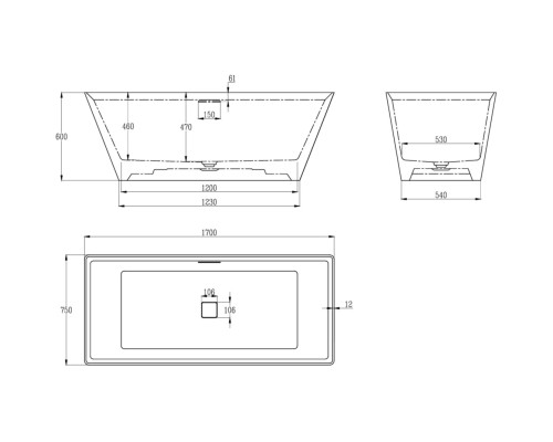 Ванна из литьевого мрамора AltroBagno Francesca AltroBagnoFrancesca090105CementGrey&White 170x75 см, отдельностоящая, белый/серый цемент