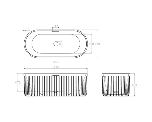 Ванна из литьевого мрамора AltroBagno Gianni AltroBagnoGianni090214CementGrey 170x75 см, отдельностоящая, серый цемент