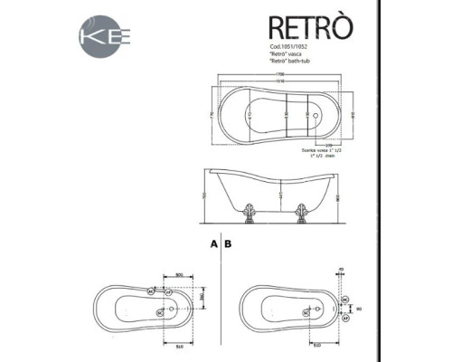 Приобрести Ванна из литого мрамора 170х77см Kerasan Retro 105591 в магазине сантехники Santeh-Crystal.ru