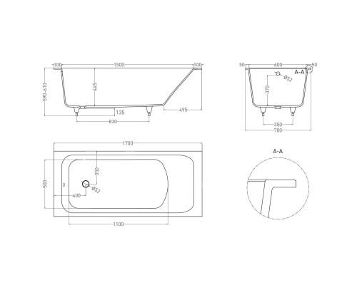 Ванна из литьевого мрамора Salini S-Stone Orlanda 102021M 170x70 см, белый матовый