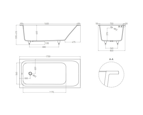 Ванна из литьевого мрамора Salini S-Sense Orlanda 102016M 170x80 см, белый матовый