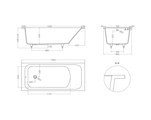 Ванна из литьевого мрамора Salini S-Stone Orlanda 102022M 180x80 см, белый матовый
