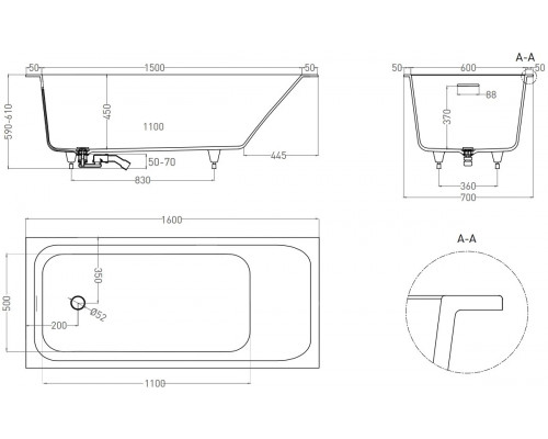 Ванна из литьевого мрамора Salini S-Sense Orlanda Kit 102115G 160x70 см, белый глянец