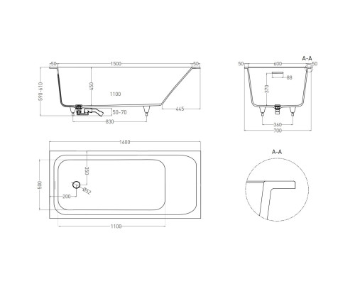 Ванна из литьевого мрамора Salini S-Sense Orlanda Kit 102115M 160x70 см, белый матовый