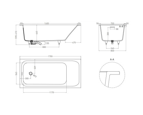 Ванна из литьевого мрамора Salini S-Sense Orlanda Kit 102116G 170x80 см, белый глянец