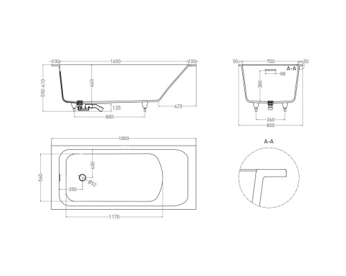 Ванна из литьевого мрамора Salini S-Stone Orlanda Kit 102122M 180x80 см, белый матовый