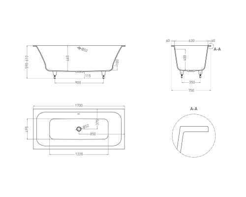 Ванна из литьевого мрамора Salini S-Sense Orlanda Axis 103213M 170x75 см, белый матовый