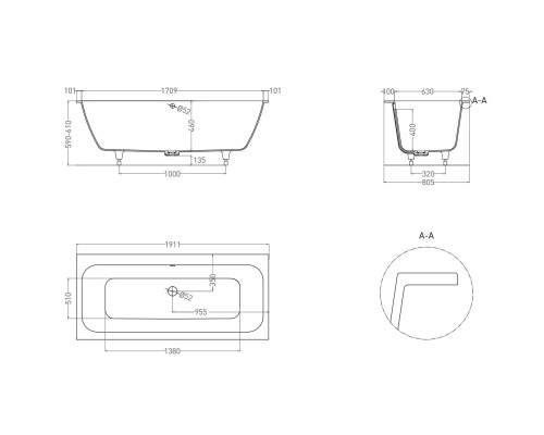 Ванна из литьевого мрамора Salini S-Sense Orlanda Axis 103211M 191,1x80,5 см, белый матовый