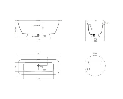 Ванна из литьевого мрамора Salini S-Sense Orlanda Axis Kit 103311M 191,1x80,5 см, белый матовый