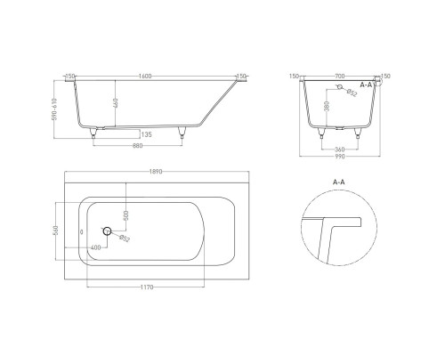 Ванна из литьевого мрамора Salini S-Sense Orlanda Plus 102014G 189x99 см, белый глянец