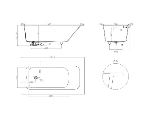 Ванна из литьевого мрамора Salini S-Sense Orlanda Kit Plus 102114M 189x99 см, белый матовый