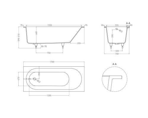 Ванна из литьевого мрамора Salini S-Sense Ornella 102313G 170x70 см, белый глянец