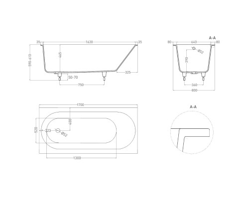 Ванна из литьевого мрамора Salini S-Sense Ornella 102314M 170x80 см, белый матовый