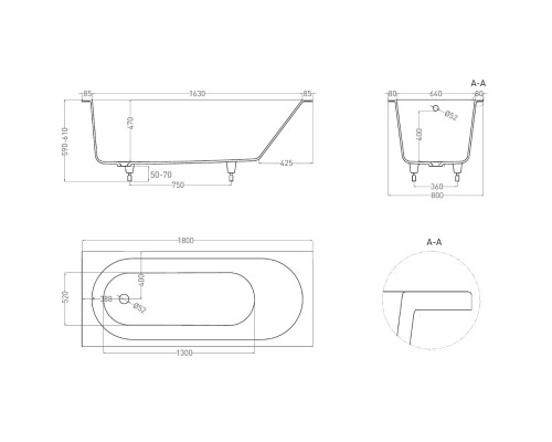 Ванна из литьевого мрамора Salini S-Sense Ornella 102312G 180x80 см, белый глянец