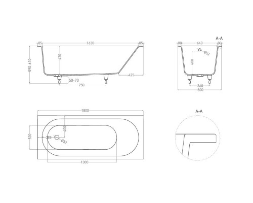 Приобрести Ванна из литьевого мрамора 180x80 см Salini S-Sense Ornella 102312G в магазине сантехники Santeh-Crystal.ru