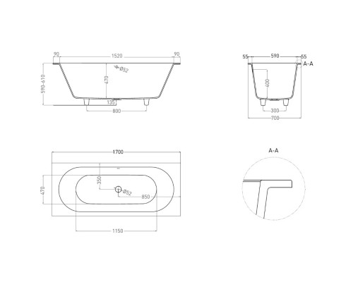 Ванна из литьевого мрамора Salini S-Sense Ornella Axis 104613M 170x70 см, белый матовый
