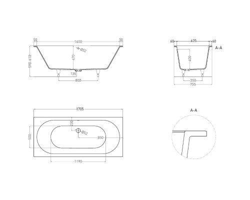 Ванна из литьевого мрамора Salini S-Sense Ornella Axis 103413G 170,5x75,5 см, белый глянец