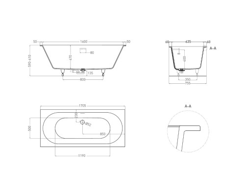 Ванна из литьевого мрамора Salini S-Sense Ornella Axis Kit 103513G 170,5x75,5 см, белый глянец