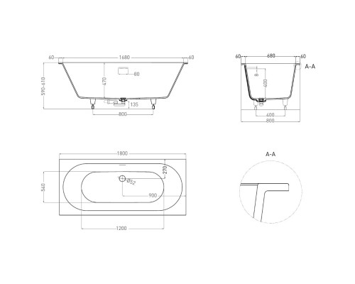 Ванна из литьевого мрамора Salini S-Stone Ornella Axis Kit 103521M 180x80 см, белый матовый
