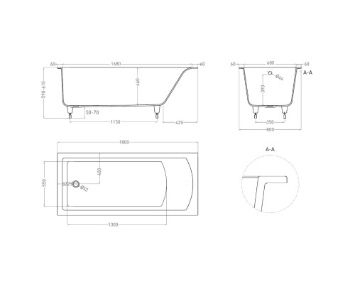 Ванна из литьевого мрамора Salini S-Sense Cascata 104213M 180x80 см, белый матовый