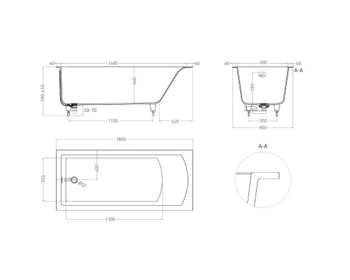 Ванна из литьевого мрамора Salini S-Stone Cascata Kit 104523M 180x80 см, белый матовый