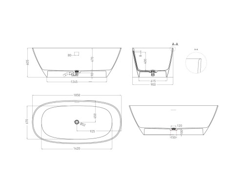 Ванна из литьевого мрамора Salini S-Sense Sofia 102519G 185x90 см, отдельностоящая, белый глянец