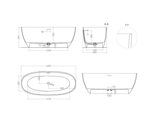 Ванна из литьевого мрамора Salini S-Sense Alda 101913G 160x80 см, отдельностоящая, белый глянец