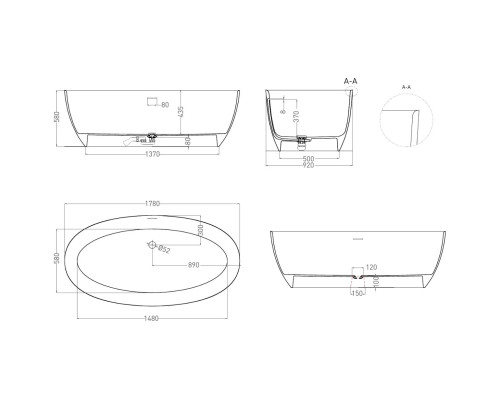 Ванна из литьевого мрамора Salini S-Stone Alda 101911SM 178x92 см, отдельностоящая, белый матовый