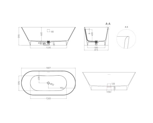 Ванна из литьевого мрамора Salini S-Sense Mona 102911G 180,7x81,5 см, отдельностоящая, белый глянец