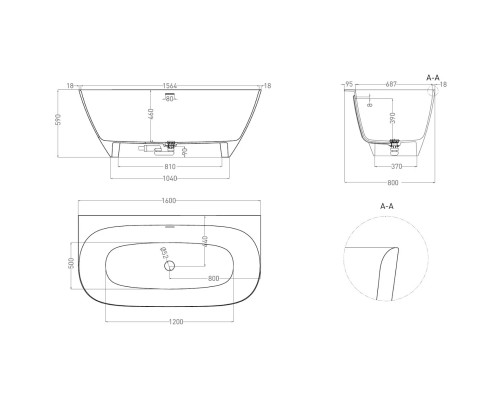 Ванна из литьевого мрамора Salini S-Sense Sofia Wall 102517G 160x80 см, белый глянец