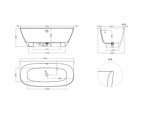 Santeh-Crystal.ru: Ванна из литьевого мрамора 170x80 см Salini S-Sense Sofia Wall 102512G Приобрести Ванна из литьевого мрамора 170x80 см Salini S-Sense Sofia Wall 102512G в магазине сантехники Santeh-Crystal.ru
