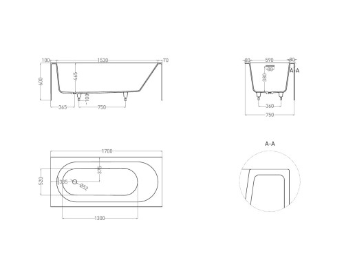 Ванна из литьевого мрамора Salini S-Sense Fabia 102611M 170x75 см, белый матовый