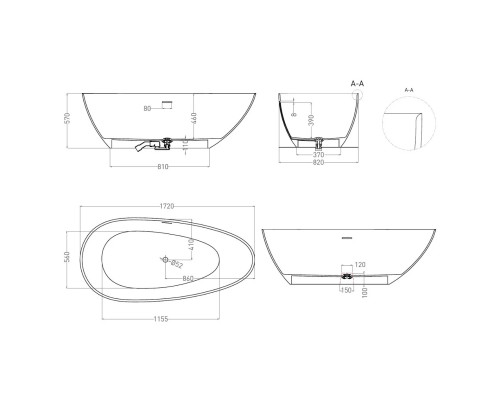 Ванна из литьевого мрамора Salini S-Sense Paola IN Classic 101612GF 172x82 см, отдельностоящая, покраска по RAL глянец полностью