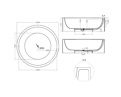 Приобрести Ванна из литьевого мрамора 200x200 см Salini S-Sense Isola, покраска по RAL полностью 101111GRF в магазине сантехники Santeh-Crystal.ru