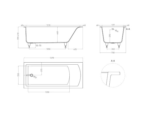 Ванна из литьевого мрамора Salini S-Sense Cascata 104113GF 169,8x75 см, покраска по RAL глянец полностью