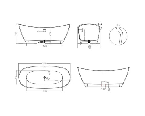 Ванна из литьевого мрамора Salini S-Stone Noemi 101811SM 185x80 см, отдельностоящая, белый матовый